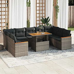 vidaXL Salon de jardin avec coussins 10 pcs gris résine tressée acacia