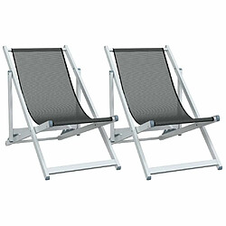 Maison Chic Lot de 2 Chaises de plage pliantes gris aluminium et textilène -GKD95997