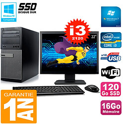 PC Tour DELL 7010 Ecran 22" Core I3-2120 RAM 16Go Disque 120 Go SSD Wifi W7 - Occasion