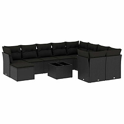 Maison Chic Salon de jardin 11 pcs avec coussins | Ensemble de Table et chaises | Mobilier d'Extérieur noir résine tressée -GKD96392