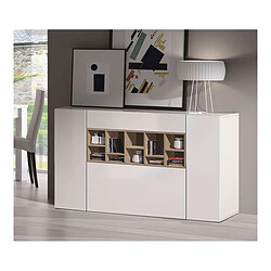 Buffet avec 3 portes et 1 tiroir coloris blanc brillant et chêne - L91 x P150 x H42 cm -PEGANE-