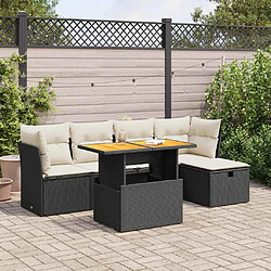 vidaXL Salon de jardin 6 pcs avec coussins noir résine tressée acacia