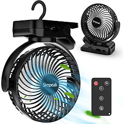 (10000mAh, Noir) Ventilateur de Bureau, Ventilateur à Clipser avec Télécommande, Ventilateur de Camping Réglable 720 avec 3 LED de Luminosité et 3 Vitesses de Vent, Ventilateur Portable Rechargeable par USB