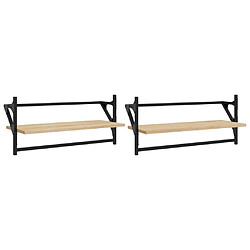 vidaXL Étagères murales avec barres 2 pcs chêne sonoma 65x25x30 cm