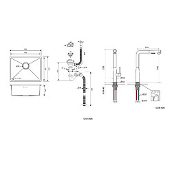 Auralum MAX 2 en1 Évier de Cuisine 1 Bac 55*44*19CM, à Encastrer/Fleur/ Sous-Plan, Noir+Robinet Cuisine avecDouchette Extractible Rotatif 360°,Noir