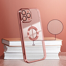 Avizar Coque iPhone 14 Pro Silicone Bloc Caméra Couvert Transparent Contour rose Chromé pas cher