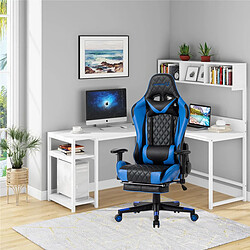 Avis Chaise Gaming, Fauteuil de Bureau Gamer Ergonomique Foxsport, avec Repose-Pied Siège de Jeu Pivotant en Similicuir, Hauteur et Accoudoirs Réglables Bleu et Noir