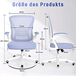 Chaises de bureau pour le bureau à domicile - avec accoudoirs rabattables à 90 ° et support lombaire - Chaises de bureau ergonomiques Rattantree pour la maison - Réglable en hauteur - Mobilier de bureau à domicile VIOLET CLAIR