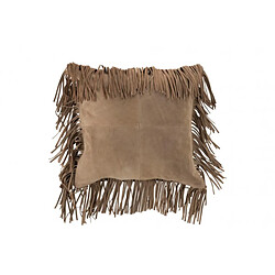 Dansmamaison Coussin Franges Carre Cuir Beige