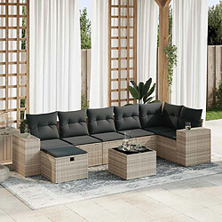 vidaXL Salon de jardin 8 pcs avec coussins gris clair résine tressée