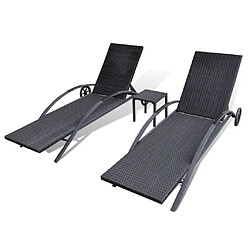 Acheter Helloshop26 Lot de deux chaises longues transat 200 cm avec table résine tressée noir 02_0011915