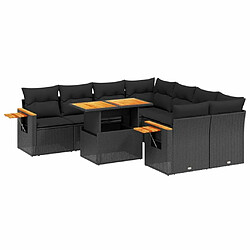 Maison Chic Ensemble Tables et chaises d'extérieur 8 pcs avec coussins,Salon de jardin noir résine tressée -GKD620353