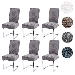 Mendler Lot de 6 chaises de salle à manger HWC-G56, chaise de cuisine cantilever chaise inclinable, métal tissu/textile chenille ~ gris foncé 