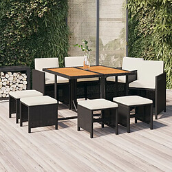 Maison Chic Mobilier à dîner 9 pcs de jardin avec coussins - Ensemble table et chaises d'extérieur - Salon/Mobilier de jardin classique Résine tressée Noir -MN85976