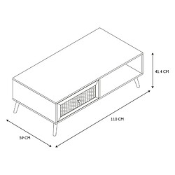 Avis Toilinux Table basse avec 1 tiroir, en cannage et panneaux de particules