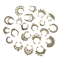 21 pièces cristal faux septum clicker nez anneau non-piercing antique bronze