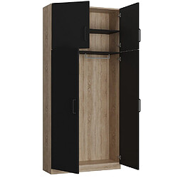 Inside 75 Armoire de rangement penderie style industriel 4 portes KEY bi-ton chêne noir mat 100 x 42 cm