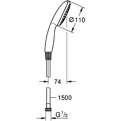 Avis Ensemble flexible et pommeau de douche 1 jet (Pluie) - GROHE Vitalio Start 110 26720001 - Sélection facile - Economie d'eau