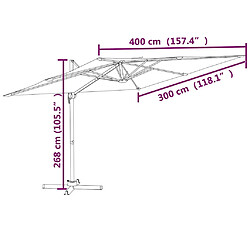 vidaXL Parasol cantilever à LED Rouge Bordeaux 400x300 cm pas cher