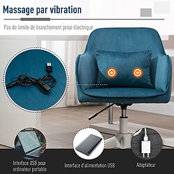 Homcom Chaise de bureau velours fauteuil bureau massant coussin lombaire intégré hauteur réglable pivotante 360° bleu pas cher