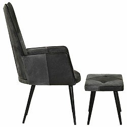 Avis Maison Chic Fauteuil et repose-pieds,Fauteuil luxe pour relax Noir Cuir véritable et toile -MN83595