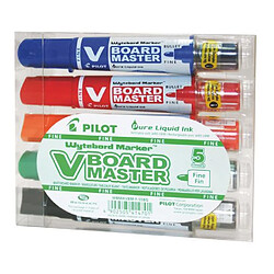 Marqueur effaçable V-BOARD MASTER PILOT encre liquide pointe ogive fine 1,7 mm - Pochette de 5 couleurs assorties