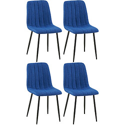 Decoshop26 Lot de 4 chaises de salle à manger coutures décoratives verticales assise en tissu bleu pieds en métal noir 10_0001873