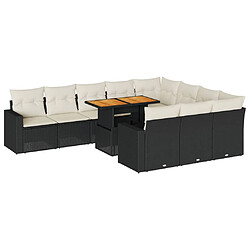 vidaXL Salon de jardin 11 pcs avec coussins noir résine tressée