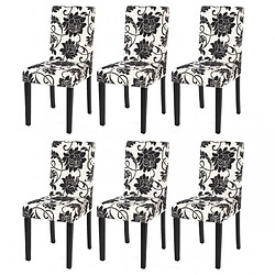 Decoshop26 Lot de 6 chaises de salle à manger en tissu imprimé blanc&noir pieds foncés CDS04222