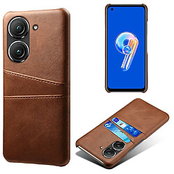 Coque en TPU + PU anti-chocs avec deux porte-cartes pour votre Asus Zenfone 9 5G - marron