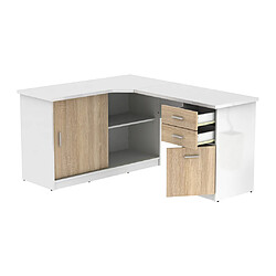 Acheter Vente-Unique Bureau d'angle NORWY - 2 portes & 2 tiroirs - Blanc et chêne