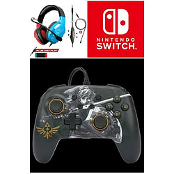 Power A Manette filaire SWITCH ZELDA Battle-Ready Link Officielle Nintendo avec Câble USB détachable + CASQUE SWITCH ROUGE ET BLEU