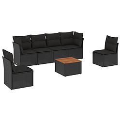 vidaXL Salon de jardin 7 pcs avec coussins noir résine tressée