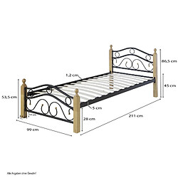 Homestyle4U Lit en métal bois vernis matelas et sommier