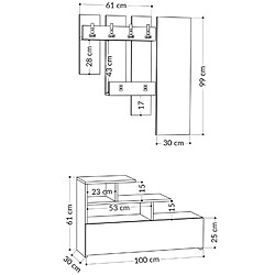 Avis Concept Usine Meuble d'entrée effet bois avec porte manteau, rangement et miroir MESTY