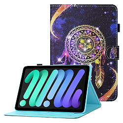 Etui en PU texture croisée avec support et porte-cartes ciel étoilé et carillons éoliens pour votre Apple iPad mini (2021)