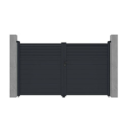 Vente-Unique Portail battant aluminium persienné L305 x H181 cm anthracite - VIAZO