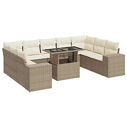 vidaXL Salon de jardin avec coussins 10 pcs beige résine tressée