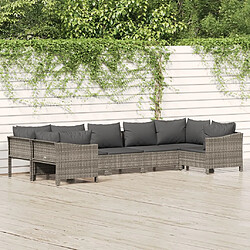 vidaXL Salon de jardin 7 pcs avec coussins Gris Résine tressée