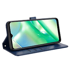 Etui en PU motif à points, magnétique avec support et sangle pour votre Realme C33 4G - bleu