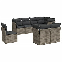 vidaXL Salon de jardin 8 pcs avec coussins gris résine tressée