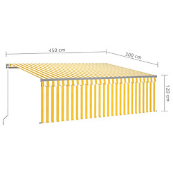 vidaXL Auvent manuel rétractable avec store 4,5x3 m Jaune et blanc pas cher