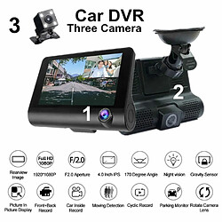 Riff Enregistreur vidéo de voiture Full HD DVR G-Sensor avec 3 caméras et rétroviseur LCD 4'' Noir