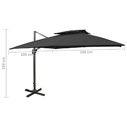 vidaXL Parasol de jardin en porte-à-faux avec double toit noir pas cher