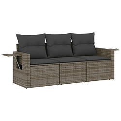 vidaXL Salon de jardin avec coussins 3 pcs gris résine tressée