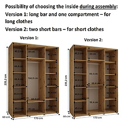 Abiks Meble Armoire DAVOS 5 À Portes Coulissantes 235,2/170/60 3 Portes pas cher