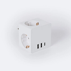 Acheter Ledkia Adaptateur de prise Triple Type F Schuko 2 USB + 1 USB-C Blanc