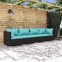 vidaXL Salon de jardin 4 pcs avec coussins Résine tressée Noir