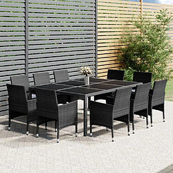 vidaXL Ensemble à manger de jardin 11 pcs résine tressée gris