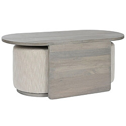 Acheter Pegane Set de table d'appoint en bois de manguier + 2 poufs en polyester coloris gris